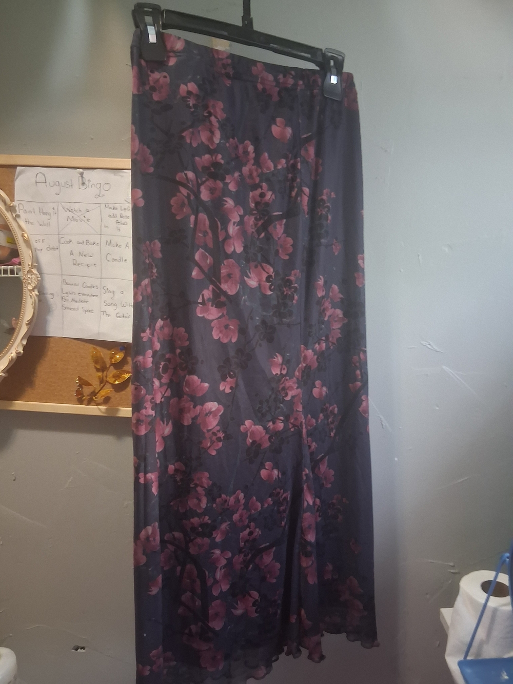 Floral Maxi Skirt - Pink Blossoms on Black